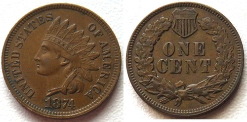 Usa cent 1874 indian - 1, head