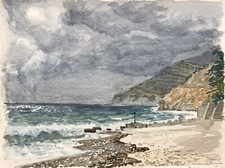 Karl Adser 1912-1995 Strand Bergige Küstenlandschaft Mittelmeer Griechenland  