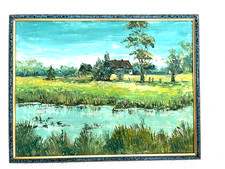 2 Ölbilder  Landschaft, mit Rahmen, Gemälde, Bild,, Wasser