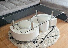 Wohnzimmertisch Glas Holz, Metallfüße, weiß, 110x70cm