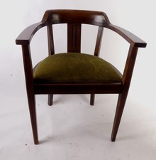 Alter Art Deco Armlehnstuhl Schreibtischstuhl Eiche Polster Mohair Grün