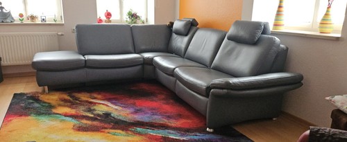 Graues leder ecksofa mit - graues, leder-ecksofa