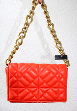 ZARA Clutch Tasche Rot Gesteppt Metall Kette Bronze NEU