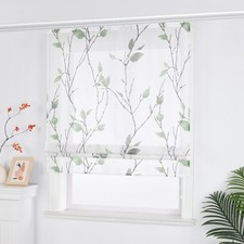 Transparent Raffrollo Blätter Raffgardine mit Klettband Küche Weiß Vorhang Voile