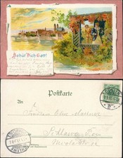 AK Behüt Dich Gott! Stadt Liebespaar im Pavillon 1899  gel. Schlawe Pommern