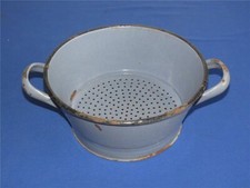 Uraltes DDR Emaille Sieb Seiher Durchschlag Emaillesieb blaugrau Ø 27,5 cm DEKO