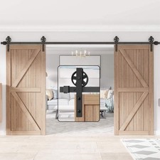 Schiebetürbeschlag Set 400cm Stahl Schwarz für doppelte Türen langlebig Stabil