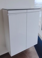 Burgbad MyStyle Seitenschrank 80x35x97 cm weiß hochglanz, Glasplatte schwarz