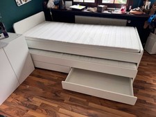 Ikea SLÄKT Kinder-Bettgestell + Unterbett + 2 Schubladen, weiß, 90 x 200 cm