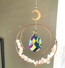 Sonnenfänger Rosenquarz Mond Windspiel Edelstein Esoterik Geschenk Fensterdeko