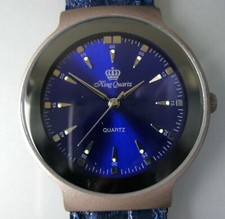 KING-QUARTZ - Armbanduhr- Herrenuhr Herren Uhr Blau Lederarmband Quartz 