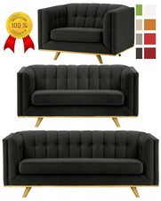 % SCHWARZ SAMT SET 3-2-1 SOFAGARNITUR COUCH SESSEL 3 SITZER SOFA WOHNLANDSCHAFT