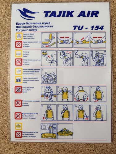 Tajik air 154 safety card - air,