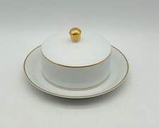 Butterdose, Käseglocke von Hutschenreuther weiss mit Goldrand