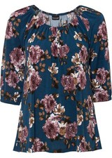 Bedrucktes Shirt Gr. 32/34 Petrol Geblümt Damenshirt Bluse Tunika Oberteil Neu