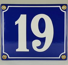 Emaille Hausnummer 19 Blau