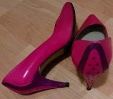 Vintange Pumps HARRINK Design 80 er Gr.39 Leder Pink Fersenmuster Neu 