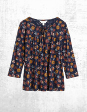 Damen Seasalt Jersey Oberteil Baumwolle 3/4 Arm River’s Gobelin Blüte Navy