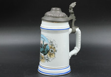 Reservistenkrug Bierkrug mit Zinndeckel Erinnerung an Bamberg antik H 21 cm