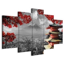 Artgeist Wandbild 5 tlg Groß Wohnzimmer Leinwand Bilder Japan Tempel Rot Bäume