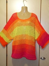  Oversized Pullover "Sunset", bunt, Baumwolle, Gr.42/44, Handarbeit