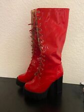 Kunstleder Latex Kniehohe Stiefel Plattform Plateau