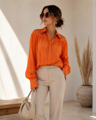 Damen bluse orange - orange, oversize