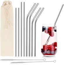 8x Strohhalm aus Edelstahl, Trinkhalme, rostfrei, Strohhalm mit Reinigungsbürste