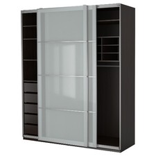 Ikea Pax Kleiderschrank schwarzbraun, Sekken Frostglas, 200 cm 66 cm 236.4 cm