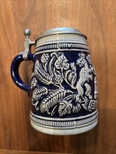 Alter Bierkrug, Steingut mit Zinndeckel Hopfen und Malz, Gott erhalts