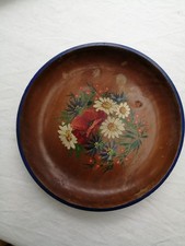 Holzteller bemalt, Blumen, antik, Durchm. 17 cm