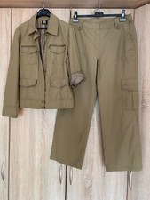 Madeleine, leichter sportlicher Hosenanzug - Cargohose + Jacke, Khaki-Braun, 42