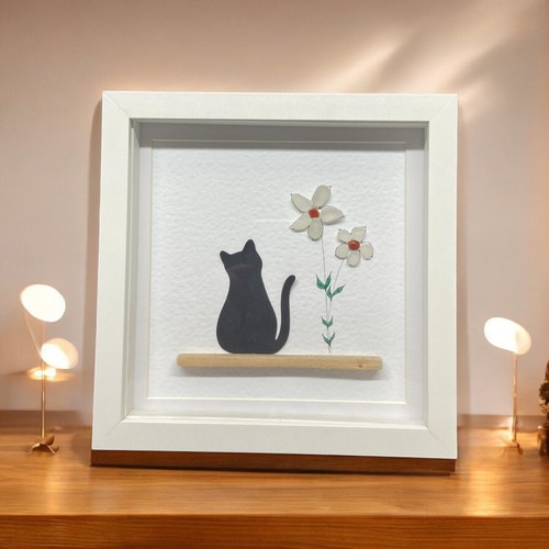 Seeglas blumen mit katze silh - seeglas,