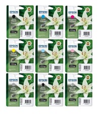 9x Original Tinte EPSON Stylus Photo R2400 / T0591 T0592 T0593 bis T0599 INK Set