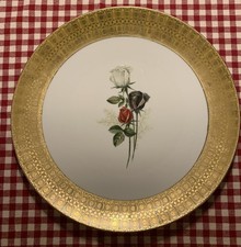 Bavaria Kuchenplatte DM 30 cm breiter Goldrand Motiv 3 Rosen