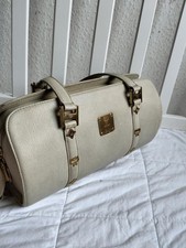 Authentic MCM White Hand Bag Safiano Leather Medium