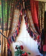 2 Stück indischer alter Sari Vorhang Gardine Fensterdekor Multi Seide Sari Re...