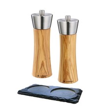 Set Salzmühle Pfeffermühle Zassenhaus Augsburg Olivenholz 18 cm mit Untersetzer