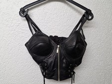  Sexy echt leder Bustier Corsage /Top schwarz Gr 38
