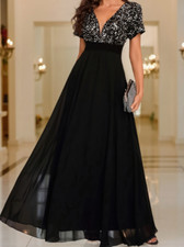 Paillettenbesetztes A-Linien-Brautjungfernkleid, elegantes V-Ausschnittkleid