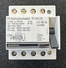 ABL SURSUM FI-Schutzschalter  FI 43.03 – 40A / 30 mA – 230–400 V