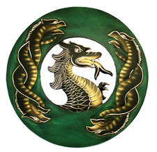 Spiegel Drachen Holzspiegel Drache Wandspiegel Dekospiegel grün Asia Dekospiegel