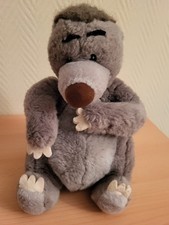 Plüschtier Teddy Bär grau sitzend Krallen und Brauen aus Filz Kunststoffaugen