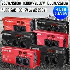 750W 1000W 1300W/2600W 4USB Spannungswandler 2+1 AC Wechselrichter 12V auf 230V