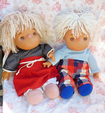 2 süße Puppen Bruder und Schwester Woll Haare Eiscreme Puppen 37cm groß Vintage