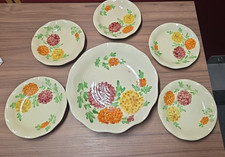 6 Villeroy & Boch Torgau Teller gelb Wellenrand handbemalt Blumen #PK009