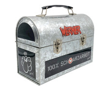 Achterbahn AG Werner Brösel Brotdose aus Metall - 100 % Schwarzarbeit - Vintage