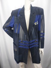 Zaspel Vintage Lederjacke 80/90er Patchwork Oversize Gr. 44 XL Sczwarz Blau