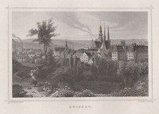 Zwickau Gesamtansicht Original Stahlstich Oeder 1870