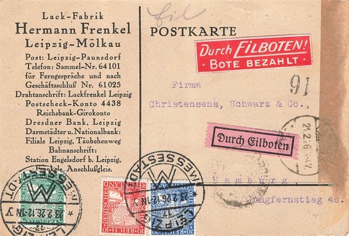107854 eilkarte mit perfin - eilkarte,